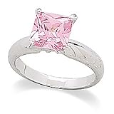 Rhodium Plated 8mm Square Pink CZ Ring