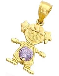 14K Yellow Gold Girl Birthstone Charm Pendant June Simulated Alexandrite