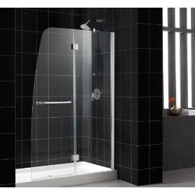 DreamLine Hinge Shower Door Aqua SHTRDR3660031WTRAYDS. 36x60, Center Drain, Clear Glass, Chrome