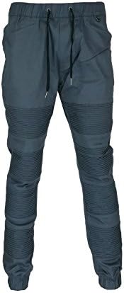Men's Color Twill Biker Moto Padded Jogger pants Charcoal M