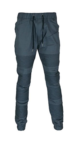 Men's Color Twill Biker Moto Padded Jogger pants Charcoal M