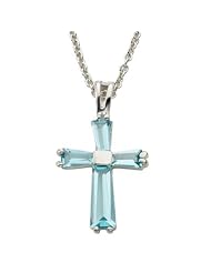 Ladies March Cross Pendant on 18" Chain Necklace Birthstone Jewelry Birthstone Cross Pendant Necklaces Gift Boxed w/Chain Necklace 18" (Including Lobster Claw) Gift Boxed