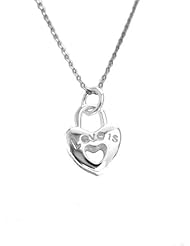 .925 Sterling Silver Heart Lock Love Charm Pendant Necklace 18"