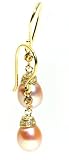 Fresh Water Pearls Drop Earring with Diamond Cap Setting and Yellow Sapphire on Fish Hoop Wires, 18k Yellow Gold (T.w 0.30)