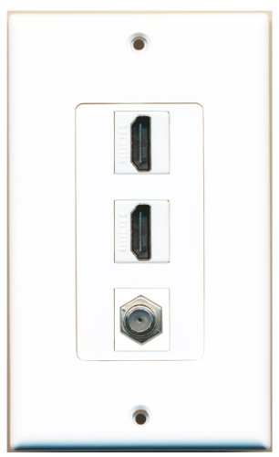 RiteAV - 2 HDMI and 1 Coax Cable TV F Type Port Wall Plate White Decorative