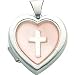 SS Pink Mother of Pearl Cross Heart Locket 23mm