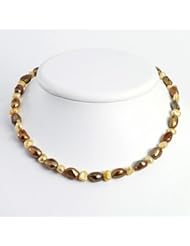 Sterling Silver Champagne & Olivine Cultured Pearl Necklace - QH2820-18"