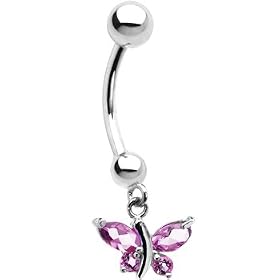 14K White Gold Butterfly June Birthstone Belly Ring by