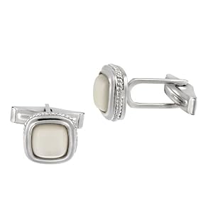 Sterling Silver Square w  Mother of Pearl Center Cufflinks w  Stainless Steel... by Amazon.com Collection