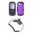 Purple Rubberized Snap-On Cover Hard Case Cell Phone Protector + Rapid Car Charger for Samsung Intensity U450