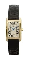 Rotary Ladies Gold Plated Square White Dial Leather Strap Watch