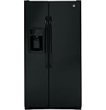GE GSHF5KGXBB 25.4 cu. ft. Side by Side Refrigerator with 3 Glass Shelves, Clear Gallon Door Storage, 2-Stack Drawer System and External Ice/Water Dispenser: Black