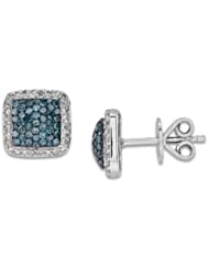 Blue Diamond Earrings in 14K White Gold