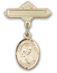 14K Gold Baby Badge with St. Philomena Charm and Polished Badge Pin