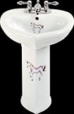 Children's Bathroom White Vitreous China, Prancing Unicorn Child-size Pedestal Sink White