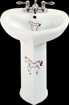 Children's Bathroom White Vitreous China, Prancing Unicorn Child-size Pedestal Sink White