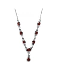 MMA Silver - 15.5 inch+1.5 inchExtension Oval and Pear Shape Garnet Necklace