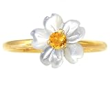 14K White Gold White Mother of Pearl Exotic Blossom Stackable Ring-Multi Mop-Citrine, size6
