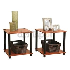 PBF-0293-303 2pc Cherry Finish With Black Accents End Table Set