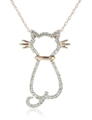 XPY 14k Rose Gold Diamond Cat Pendant Necklace (.18cttw, I-J Color, I2-I3 Clarity), 18"