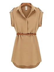 Raglan Sleeves Asymmetric Belted Polyester/Spandex  Shirt  Dress