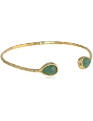 Open End Gold Plated Brass Bangle Bracelet with Glass Accents