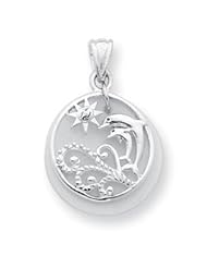 Sterling Silver Dolphin Waves Mother Pearl Pendant
