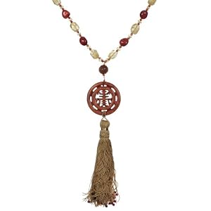 Carnelian and Citrine Necklace with Serpentine Pendant, 17 by