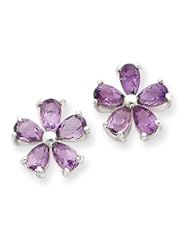 Sterling Silver Amethyst Floral Earrings QE1148"