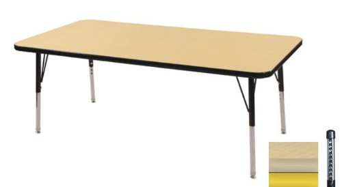 Early Childhood Resource ELR-14110-MMYE-C 30 in. x 48 in. Maple Rectangular Adjustable Activity Table with Yellow Chunky Leg