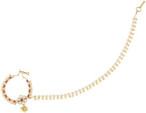 Sri Shringarr Women's Gold Finish With Kundan Nose Ring