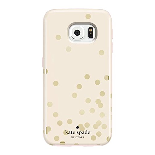 Kate Spade New York Hybrid Hardshell Case for Samsung Galaxy S6 - Retail Packaging - Cream / Gold Confetti Dot / Pink