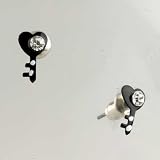Black Heart Key April Birthstone Earrings Stud