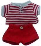Red & White Stripe Polo w/ Shorts Outfit fits 8-10 Stuffed Animals like Webkinz, Shining Star and 8 - 10 Stuffed Animals