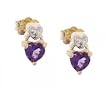Two Tone Gold and Amethyst Heart Stud Earrings