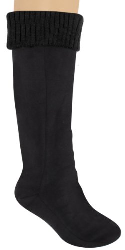 Capelli New York Solid Microfiber Fleece Spandex Ladies Tall Rain Boot Liner Jet Black Medium
