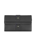 Mazzini Women's Double Flap Italian Washed Leather ID Wallet Black