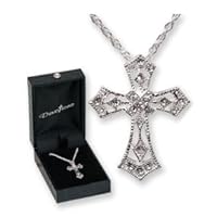 Byzantine Silver Crystal Cross Pendant With Austrian Crystals and Necklace