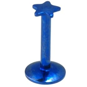 PVD Stainless Steel Labret: 16g 5/16" Blue, with Star End: 3mm