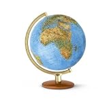 Produkt-Bild: R&auml;thgloben : Relief-Doppelbild-Globus, kirschbaumfarbener Holzfu&szlig; und goldfarbener Metallmeridian (FR 30-15)