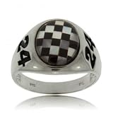 Sterling Silver 24 Nascar Ring w Onyx & Mother of Pearl