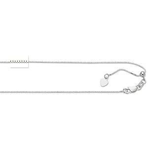10k White Gold Adjustable Box Chain Necklace - 22 Inch