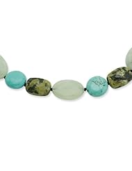 Sterling Silver 17in Amazonite/Dyed Howlite/Green Cloud Jasper Pearl Necklace