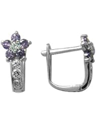 February Birthstone Flower Gemstone Huggie Earrings 925 Sterling Silver With Secure Lever Back - Jewelry At Cost
