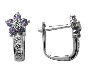 Cheap Girls Jewelry February Birthstone Flower Gemstone Huggie Earrings 925 Sterling Silver With Secure Lever Back - Jewelry At Cost For Sale