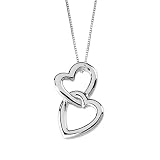 14K White Gold ''Double Hearts'' Linked Necklace