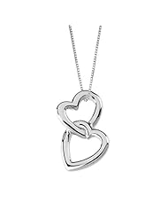 14K White Gold Double Hearts Linked Necklace