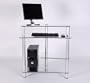 Modern Glass & Steel Computer Desk w Keyboard, Tower & Printer Shelves