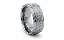 Tungsten Carbide Ring Celtic Laser Engraved Satin High Polish 8mm