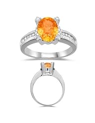 1/5 Cts Diamond & 1.46 Cts Spessartite (Mandarin) Garnet Ring in 14K White Gold